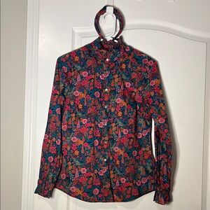 J. Crew Liberty Multicolor Floral Button-Down Shirt With Matching Headband